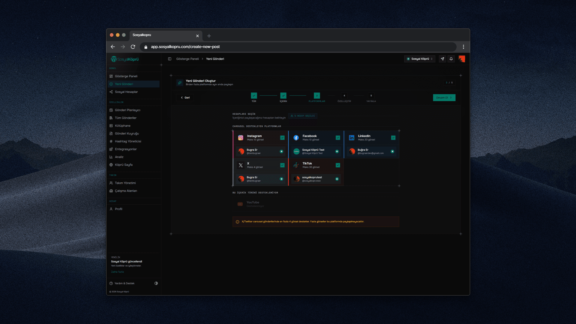 Platform ve Hesapları Seçin - Dark