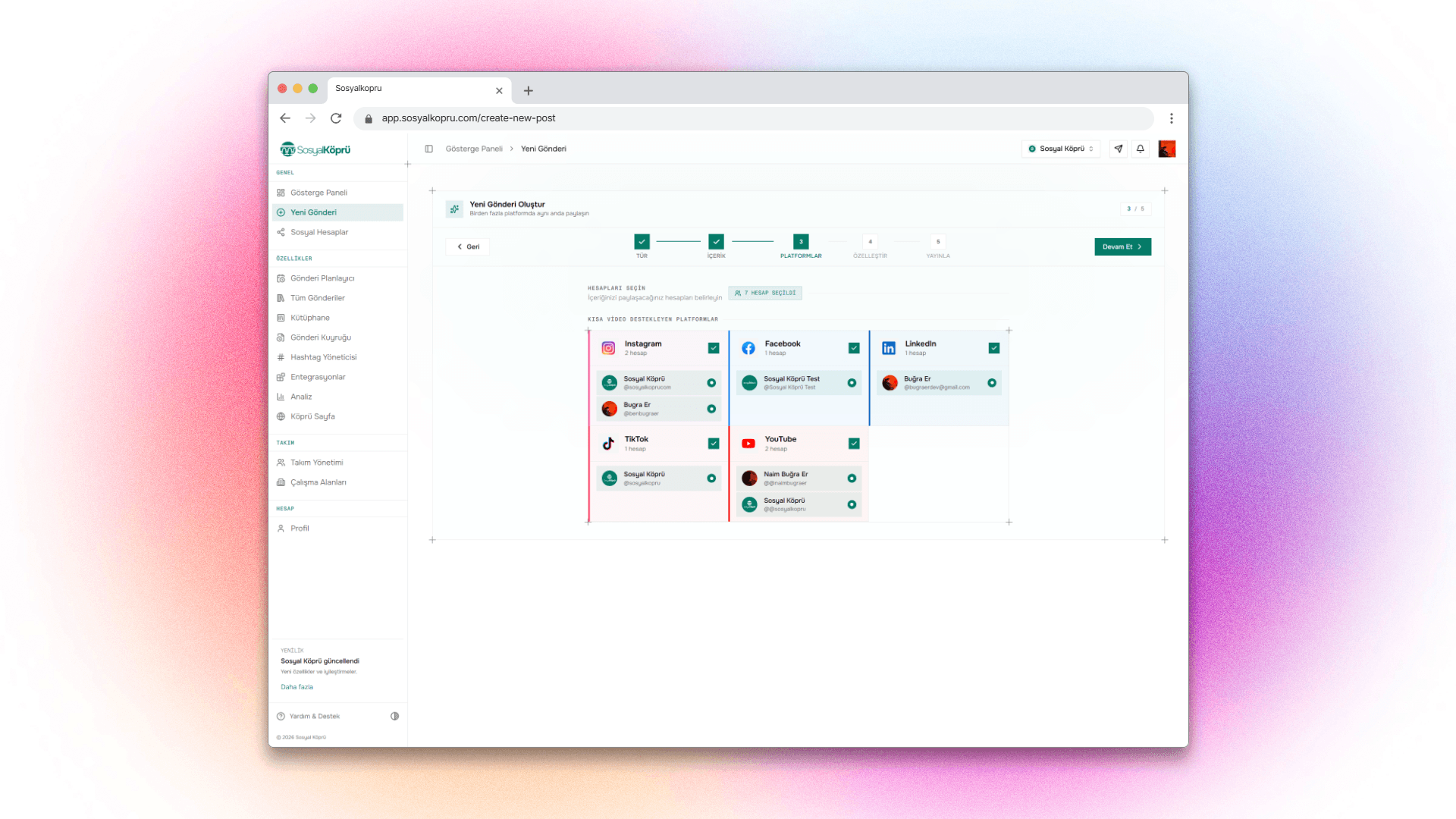Platform ve Hesapları Seçin - Light
